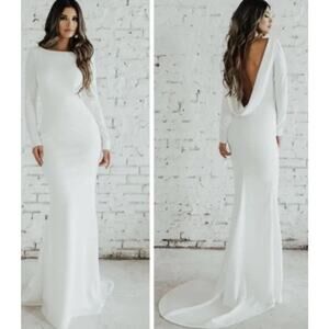 NOEL & JEAN KATIE MAY Cowl Back Long Crepe Wedding Gown Dress Off-White 12 NWT